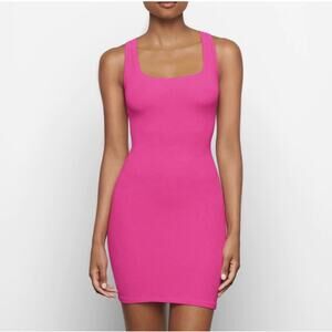 Skims Soft Lounge Mini Tank Dress M Hot Pink Ribbed Bodycon Feminine Stretchy